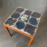 Vintage mahogany & ceramic enamel side table jens thirslund, kähler ceramic (hak), denmark