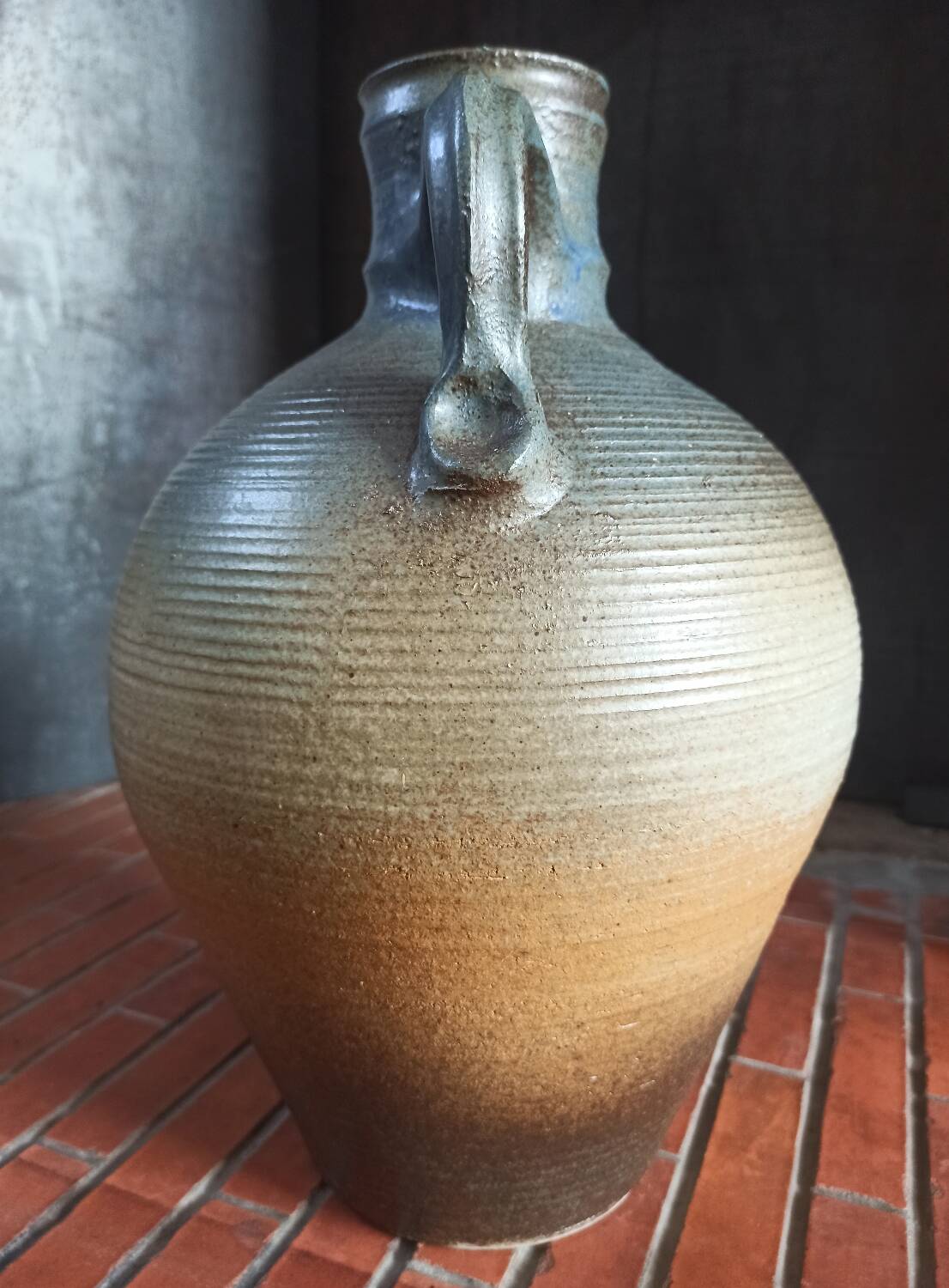 Vintage large pitcher vase in artisanal stoneware.