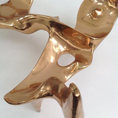 Bronze and glass coffee table with female sculpture by Victor Roman