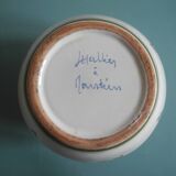 Lallier Moustiers vintage French vase bouquetière with floral decoration in faience.