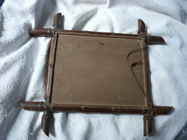 Vintage wooden bamboo mirror bohemian retro 47.5 cm by 41.5 cm