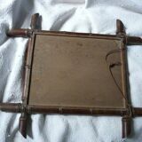 Vintage wooden bamboo mirror bohemian retro 47.5 cm by 41.5 cm