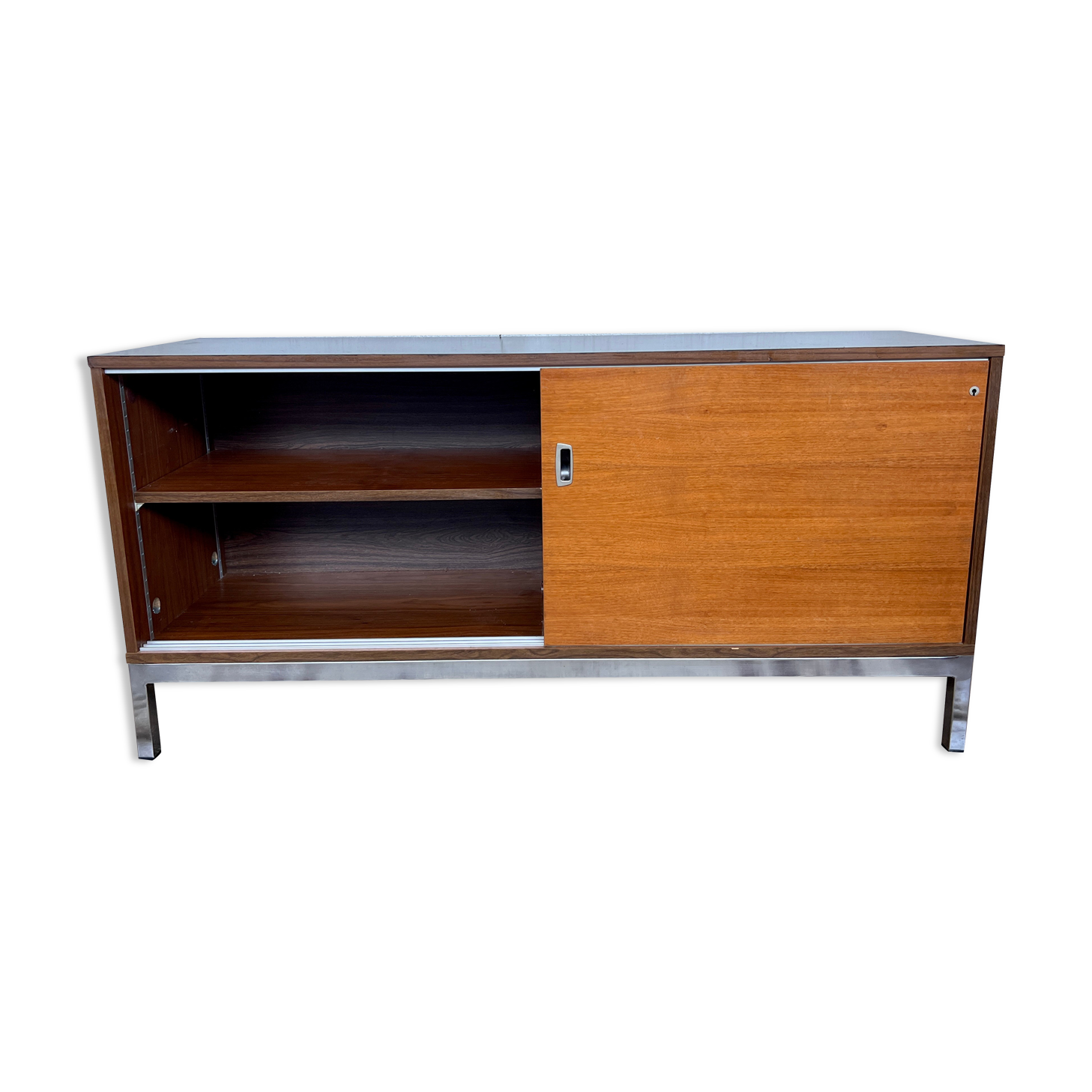 Enfilade 2 sliding doors in teak feet vintage chrome