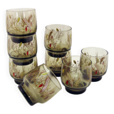 8 smoked glass goblets - Tivoli Luminarc Arcoroc France - vintage 70s