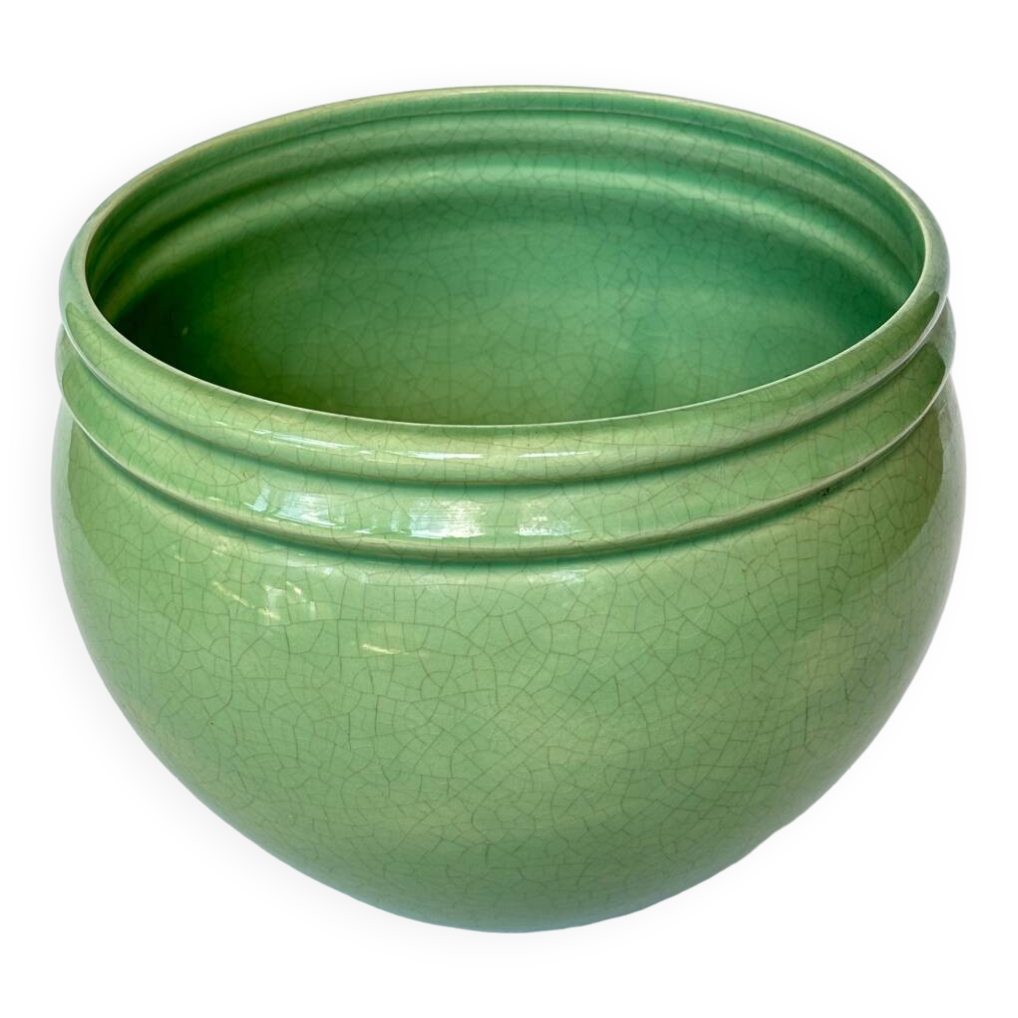 Vintage jade green cracked ceramic pot