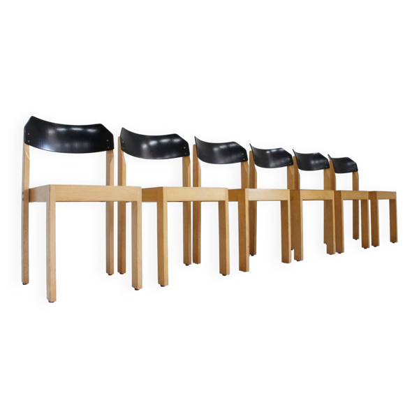 Ensemble de 6 chaises de salle à manger empilables vintage des années 50