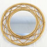 Vintage round rattan mirror