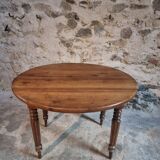Table à abattants ancienne en noyer français – Table ovale avec rallonges pliantes des deux côtés, fin XIXe siècle