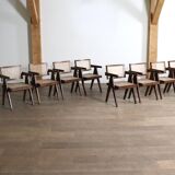 Set of 8 Pierre Jeanneret Office Cane Chairs, India 1950s