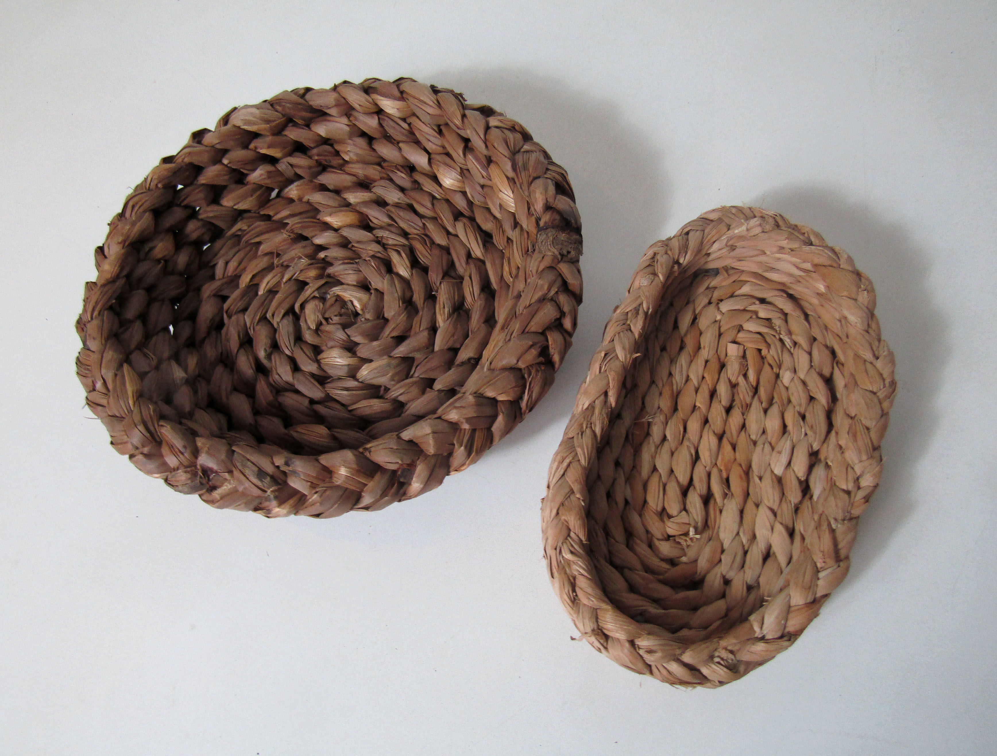 2 old banneton straw baskets