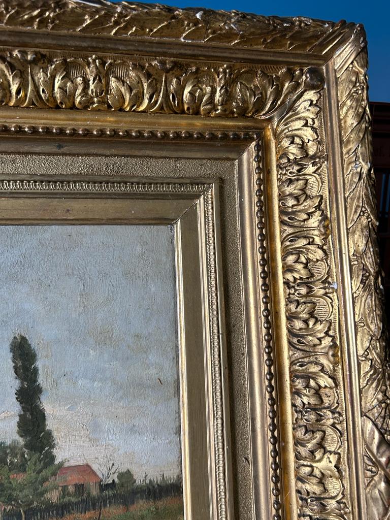 Adrien Jacques Sauzay (1841-1928) The entrance to the village - oil on mahogany panel