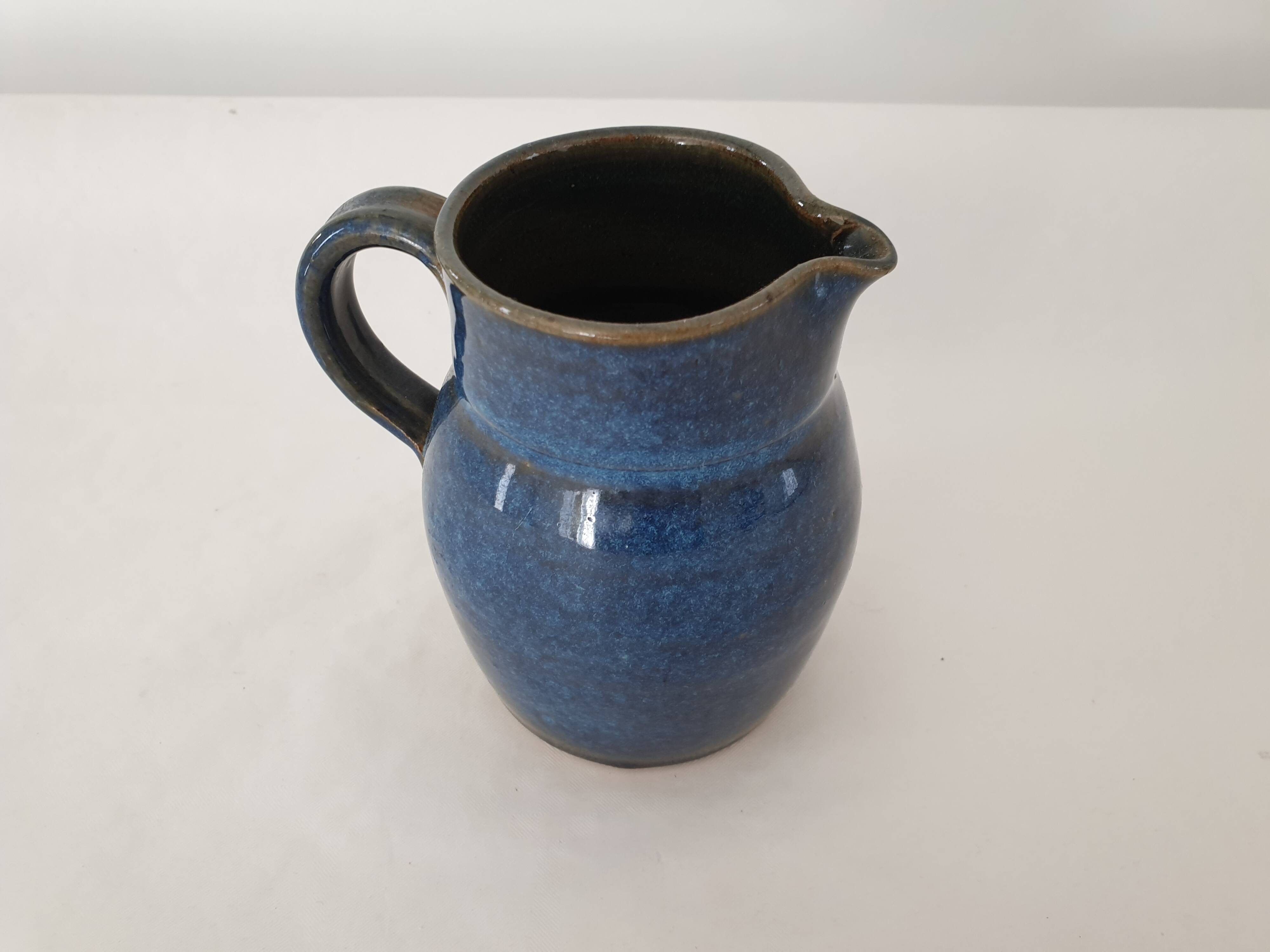 Small blue ceramic pitcher Signed Poterie de Nault