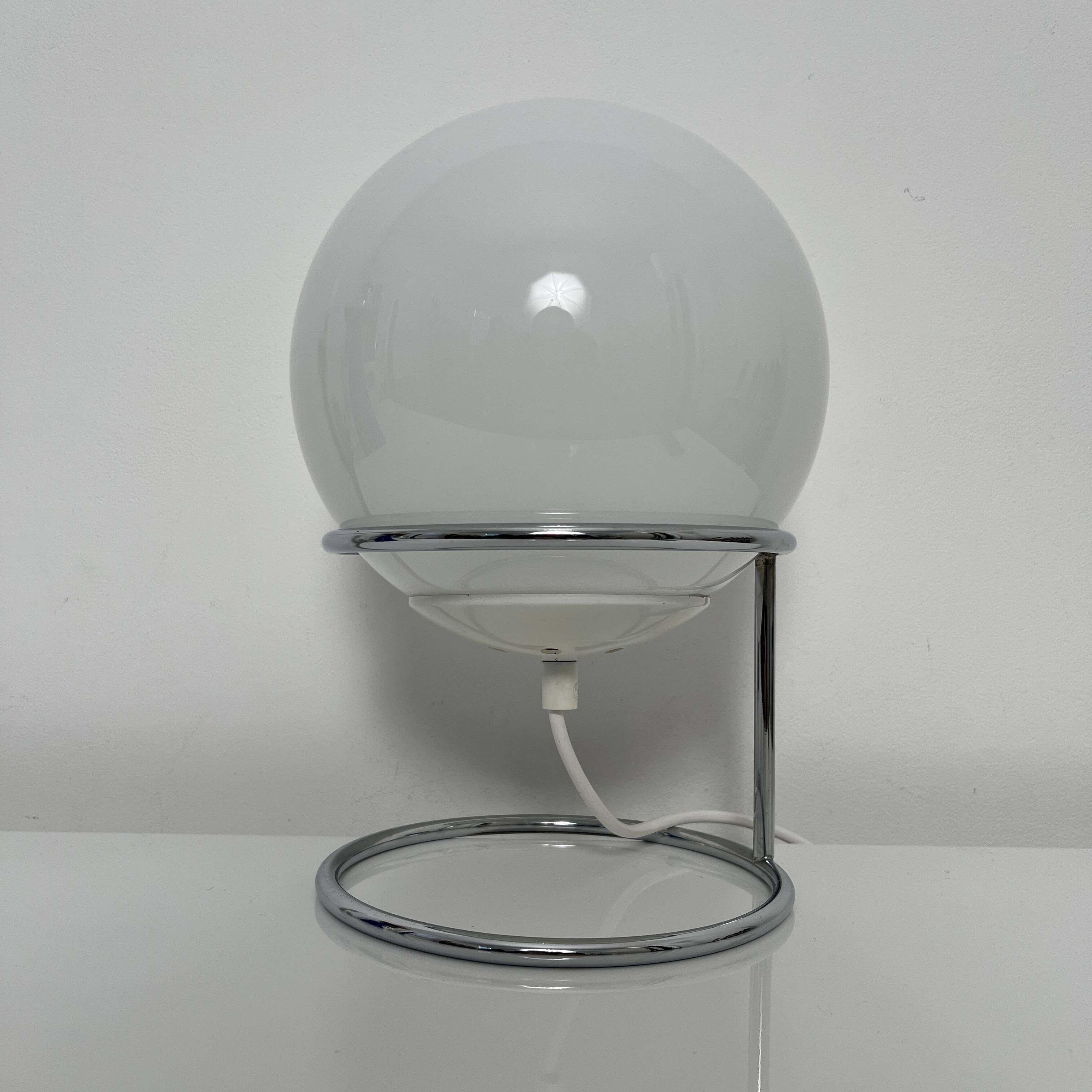 Spherical accent lamp in chrome steel and opaline glass space age
