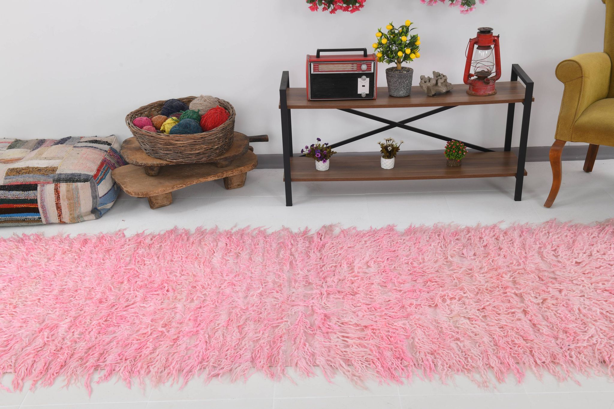 Tapis runeur rose vintage 98x314cm