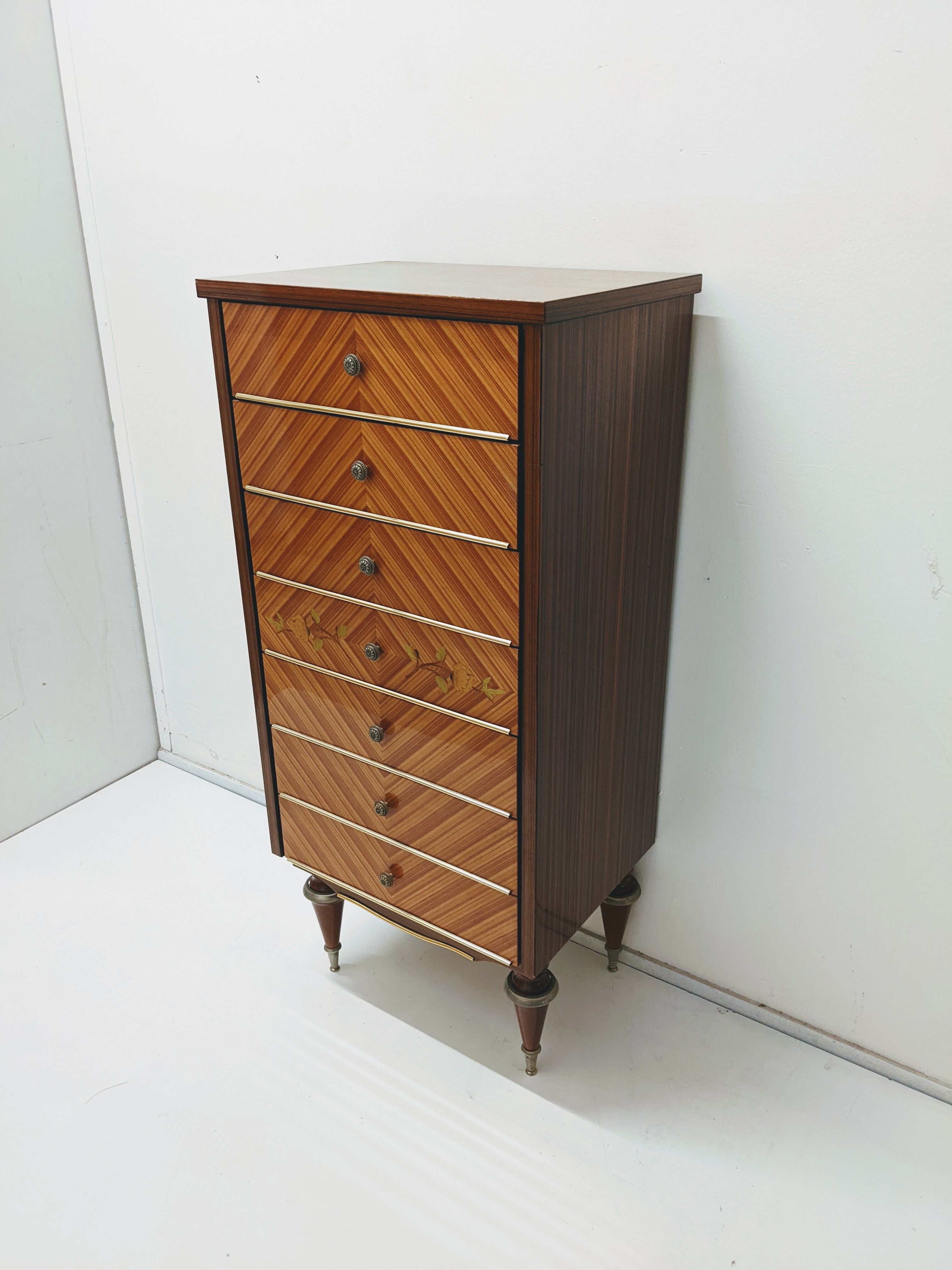 Semainier vintage en bois laqué commode chiffonnier meuble rangement