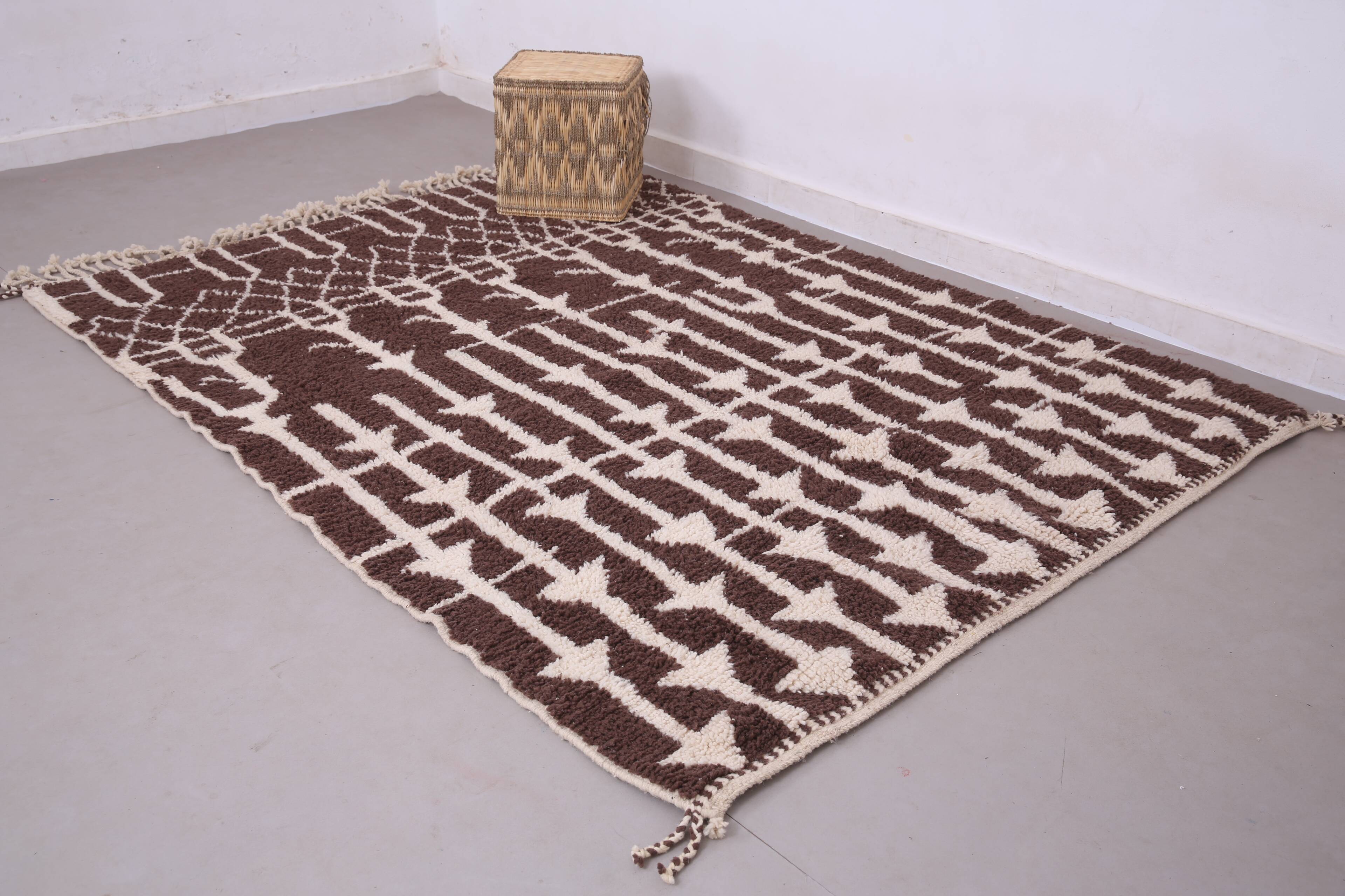 Brown Beni Ourain Rug 183 x 246 cm, Handmade Berber Wool Rug, Vintage Style