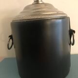 Round black leather ice bucket