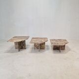 Set of 3 italian marble coffee or side tables, 1970s