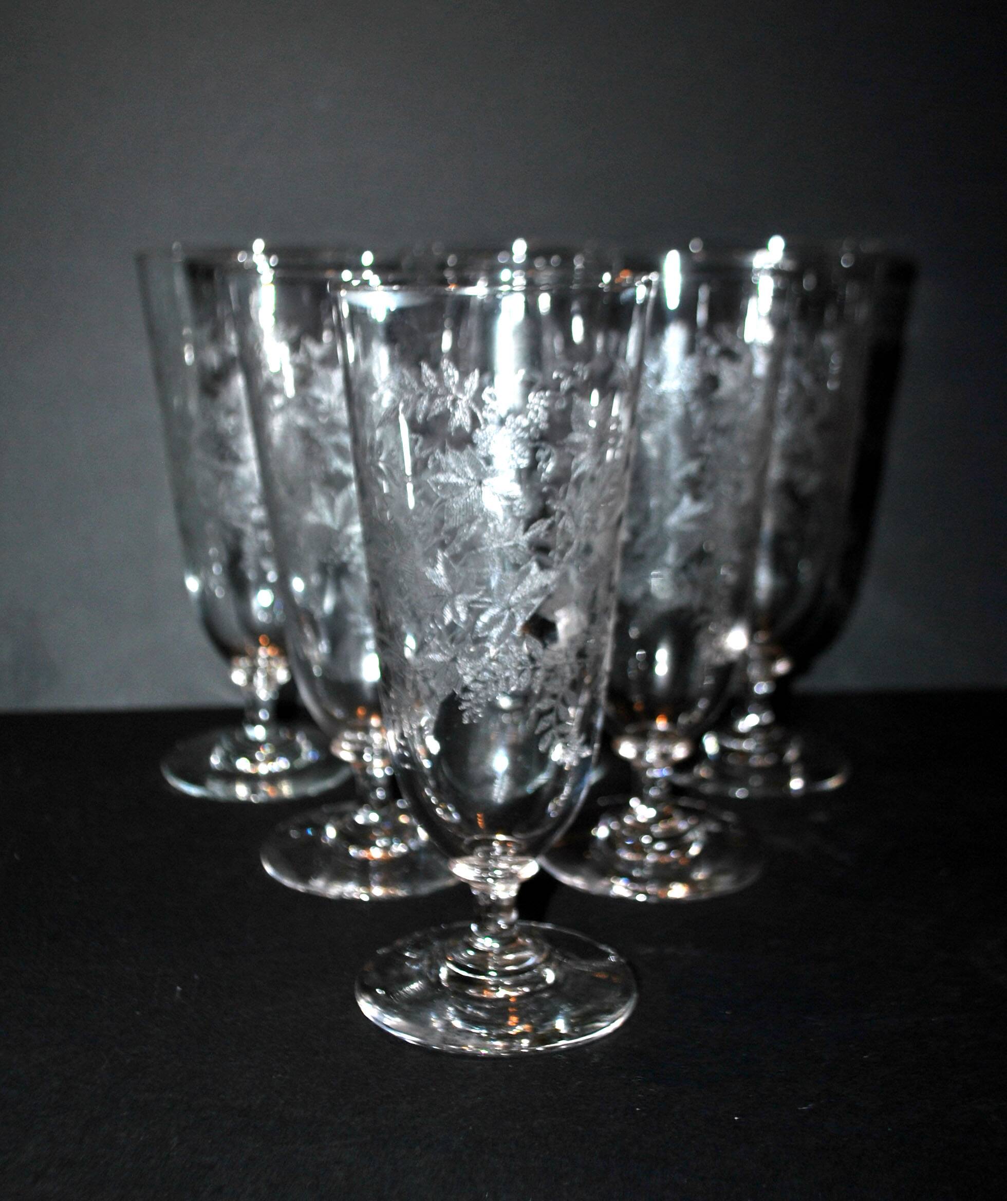 Set of 6 beer glasses verrerie portieux bocks bistrot acid etched 1920-1930