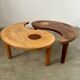 Solid wood coffee table with 2 Yin and Yang elements vintage 60s