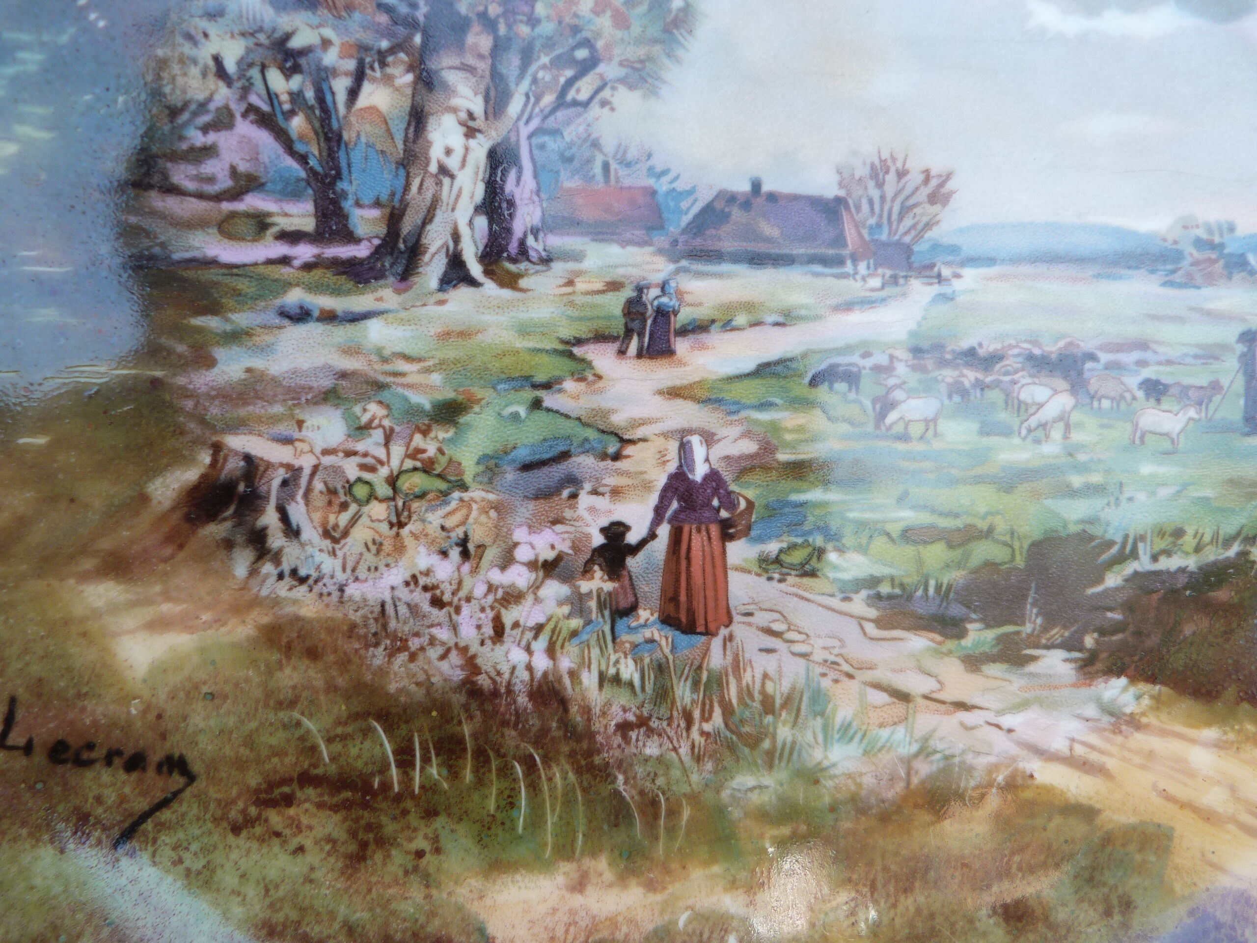 Antique porcelain dish from Limoges JEAN POUYAT hand painted signed Lecram