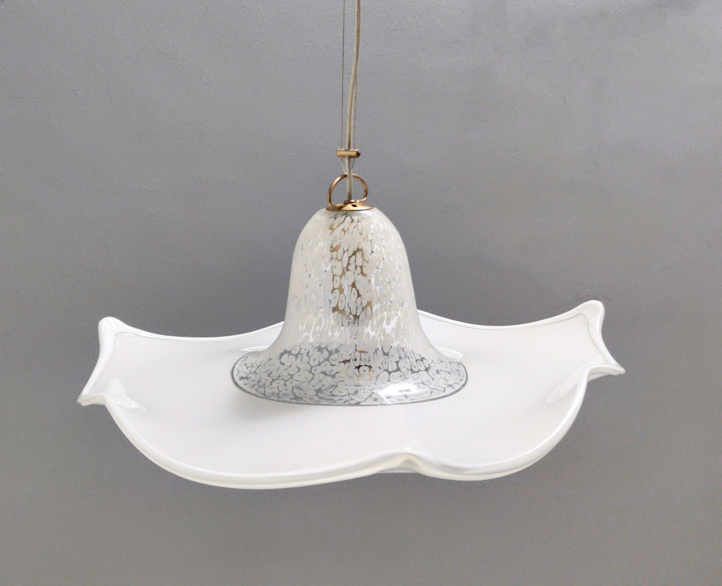 Postmodern white murano glass pendant marked la murrina, italy 1980s