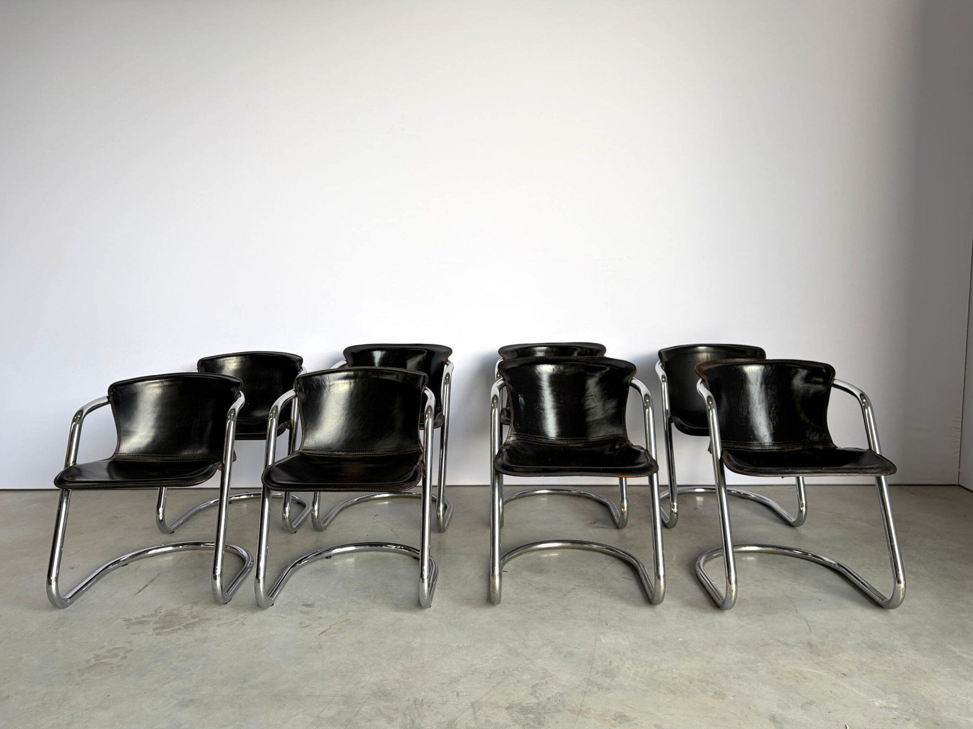 Vintage dining chairs by Willy Rizzo for Cidue set of 8, 1970s