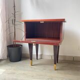 Vintage wood and brass bedside table, 1950s