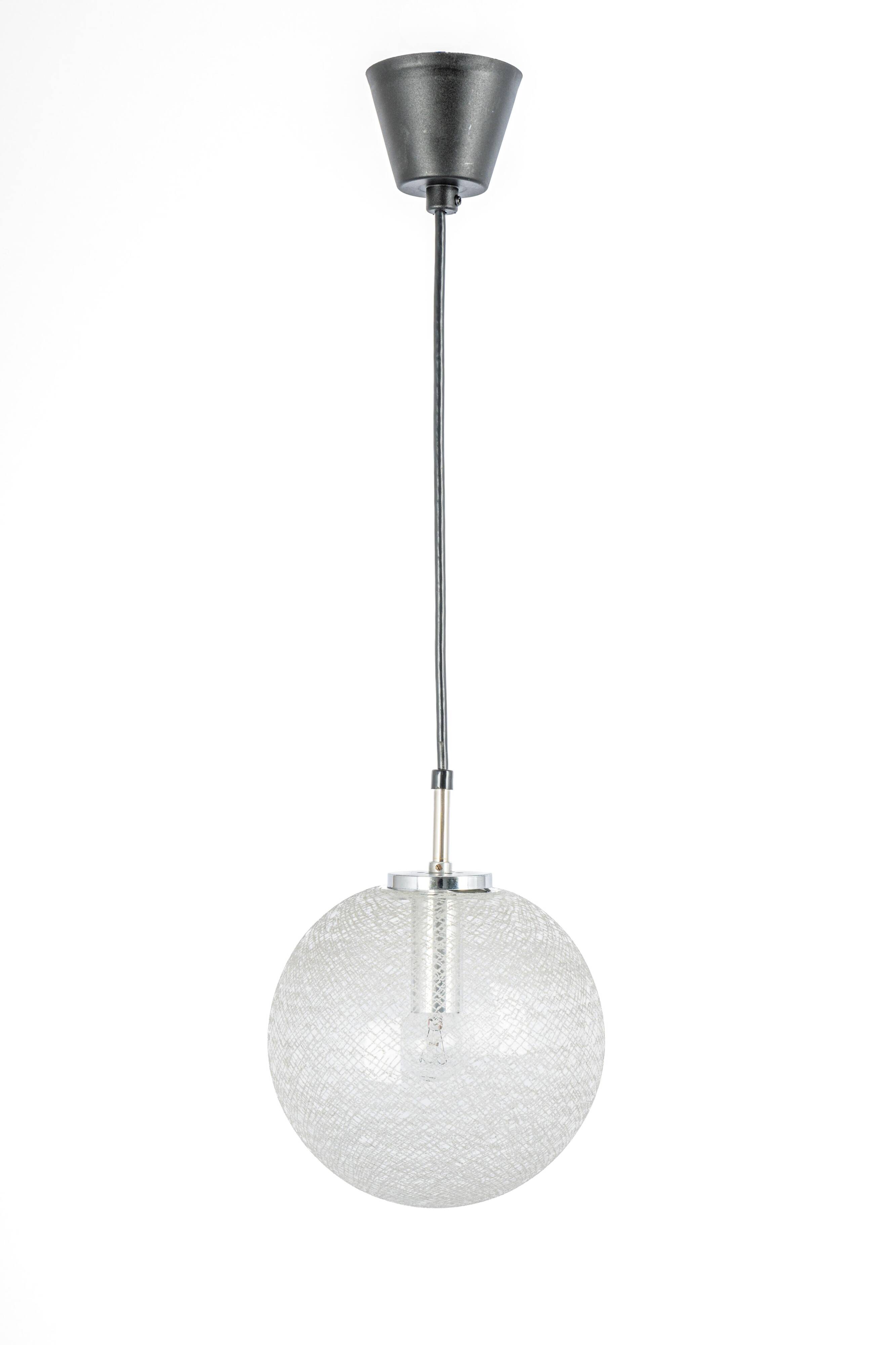 Small chrome Limburg pendant light with glass ball, Germany, 1970s.