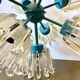 Turquoise glass and metal chandelier with 9 lights, Leclaire & Schäfer, 1960