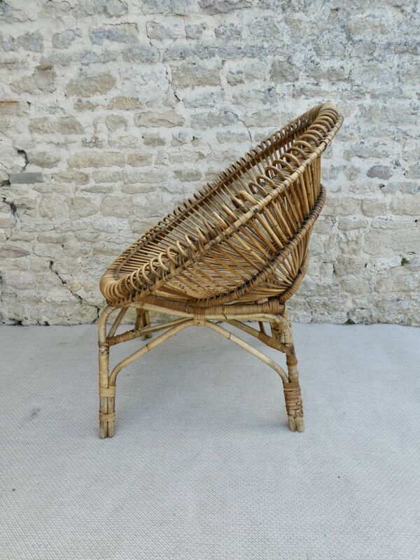 Fauteuil corbeille en rotin des années 60