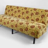 Bench with yellow and red floral fabric, France, circa 1960