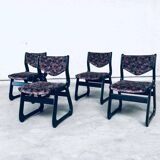 Mid-Century Modern Black Stained Wood Dining Chairs, 1970s, Set of 4