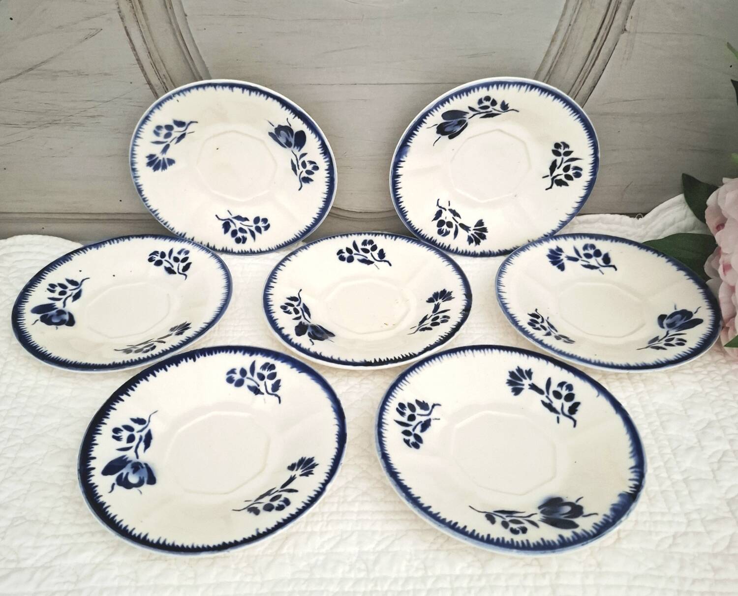 Antique cups with iron earthenware saucers