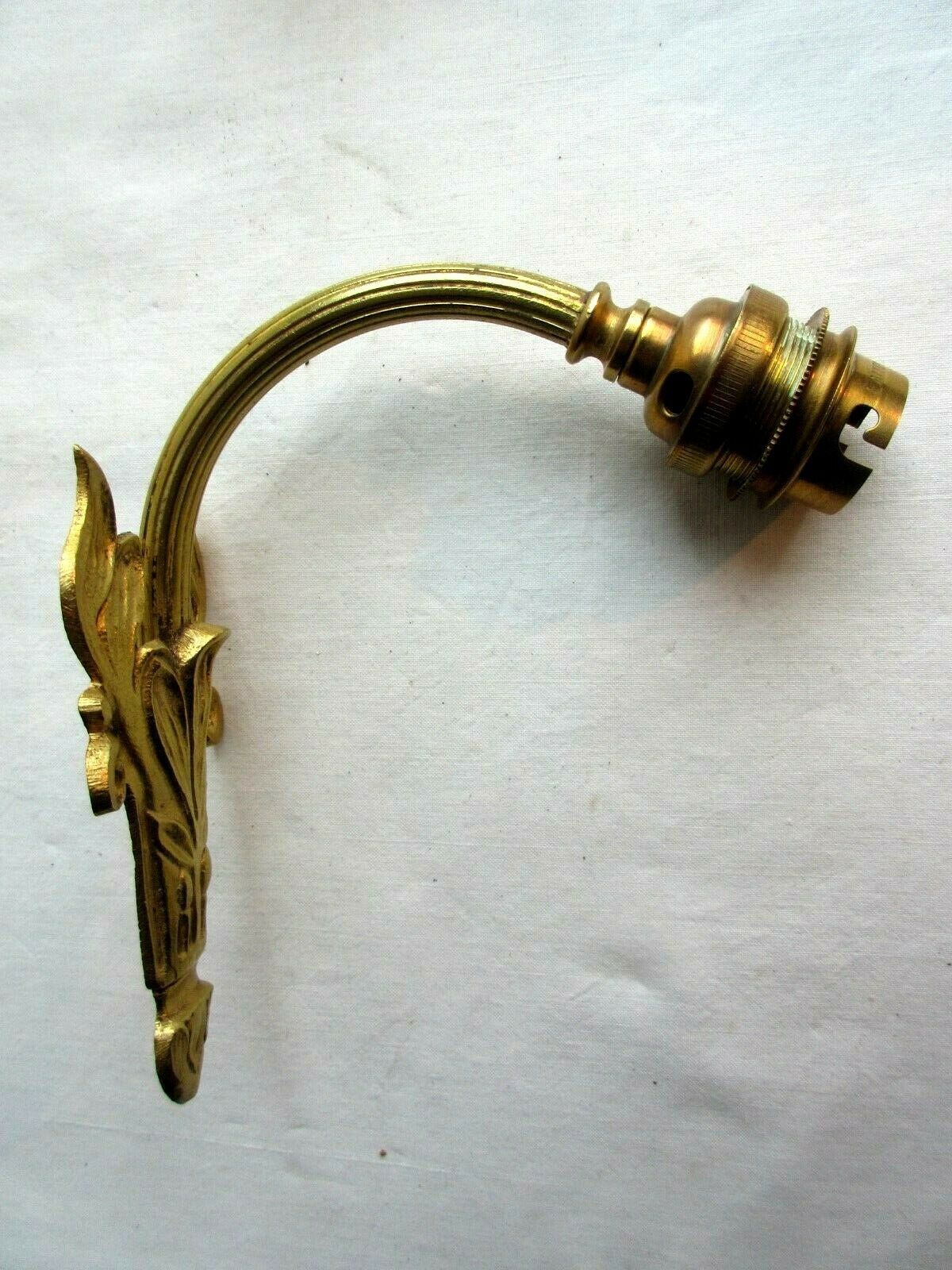 Art Deco art brass carved with acanthus, pink tulip in colorless glass