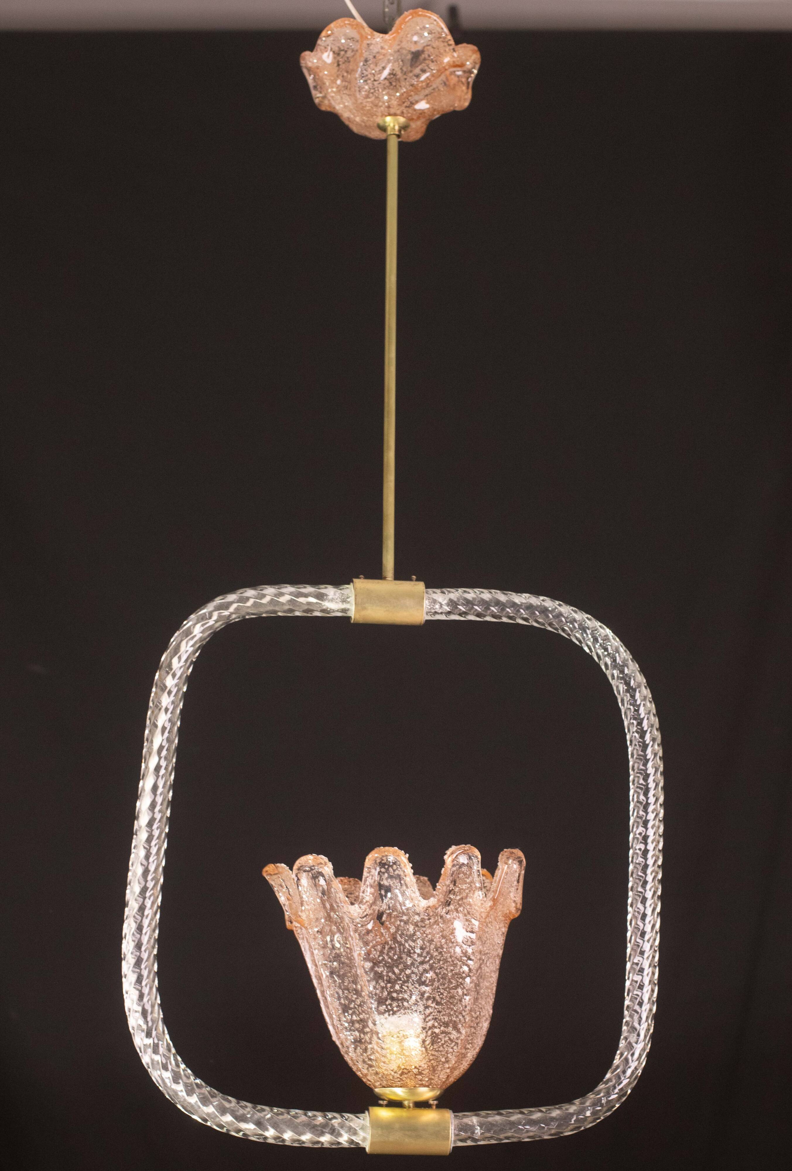 Charming Pink and Trasparent Murano Glass Chandelier by Barovier e Toso