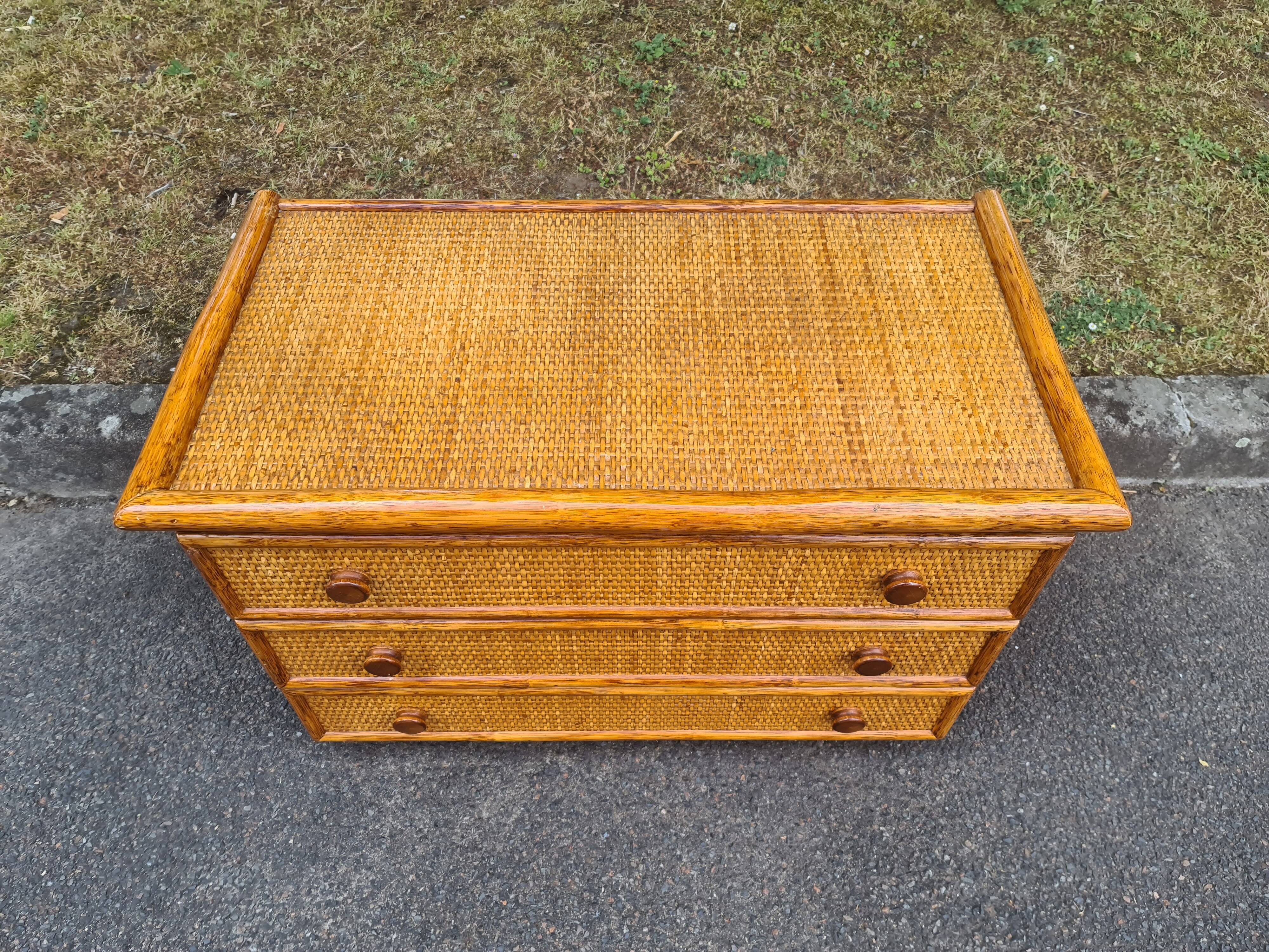 Vintage bamboo rattan chest of drawers Maugrion