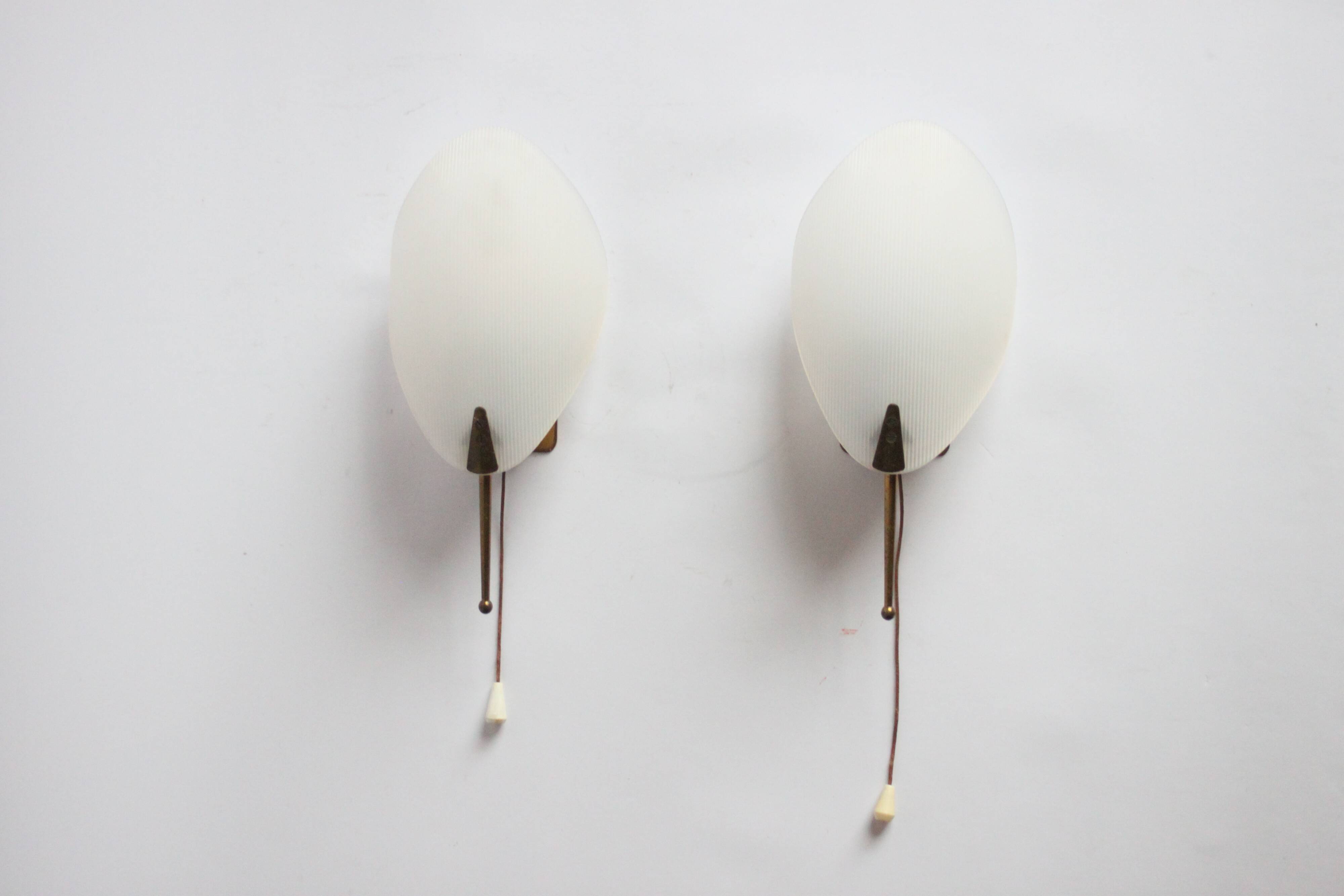 1950S leaf shaped brass and acrylic wall sconces