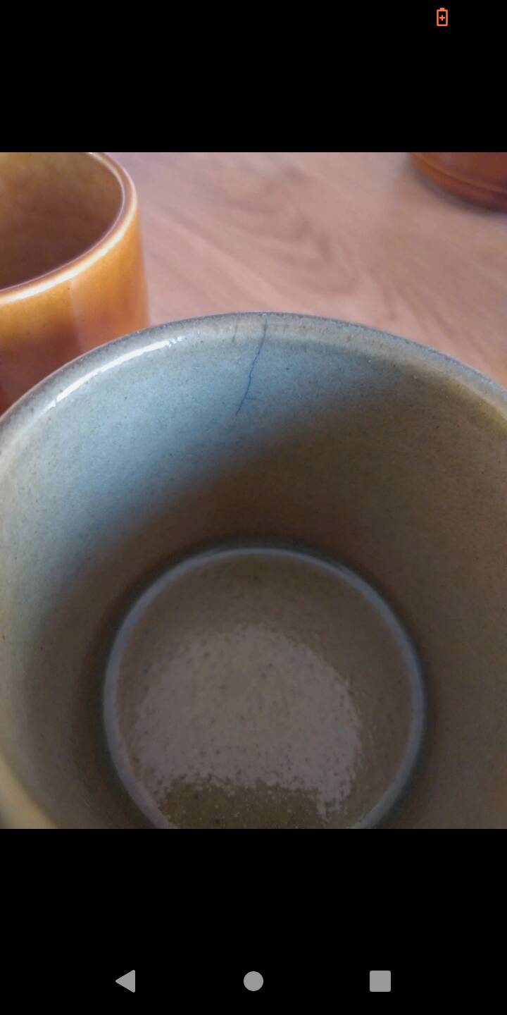 2 vintage khaki ceramic mugs