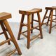 Brutalist vintage wooden curved bar stools