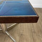 Blue ceramic table and chrome 70's