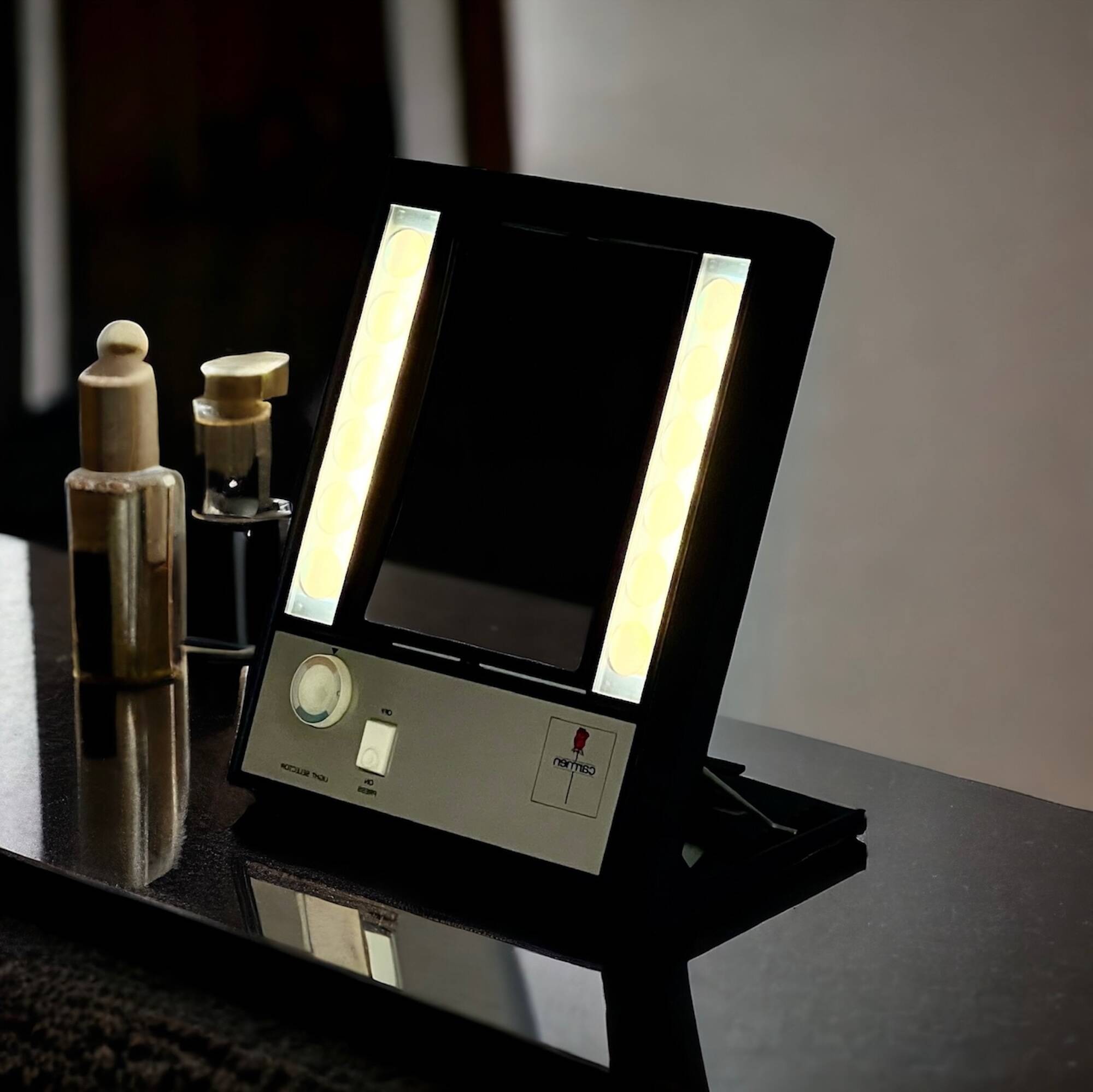 70s mirror with light, Carmen Denmark - MCM vintage