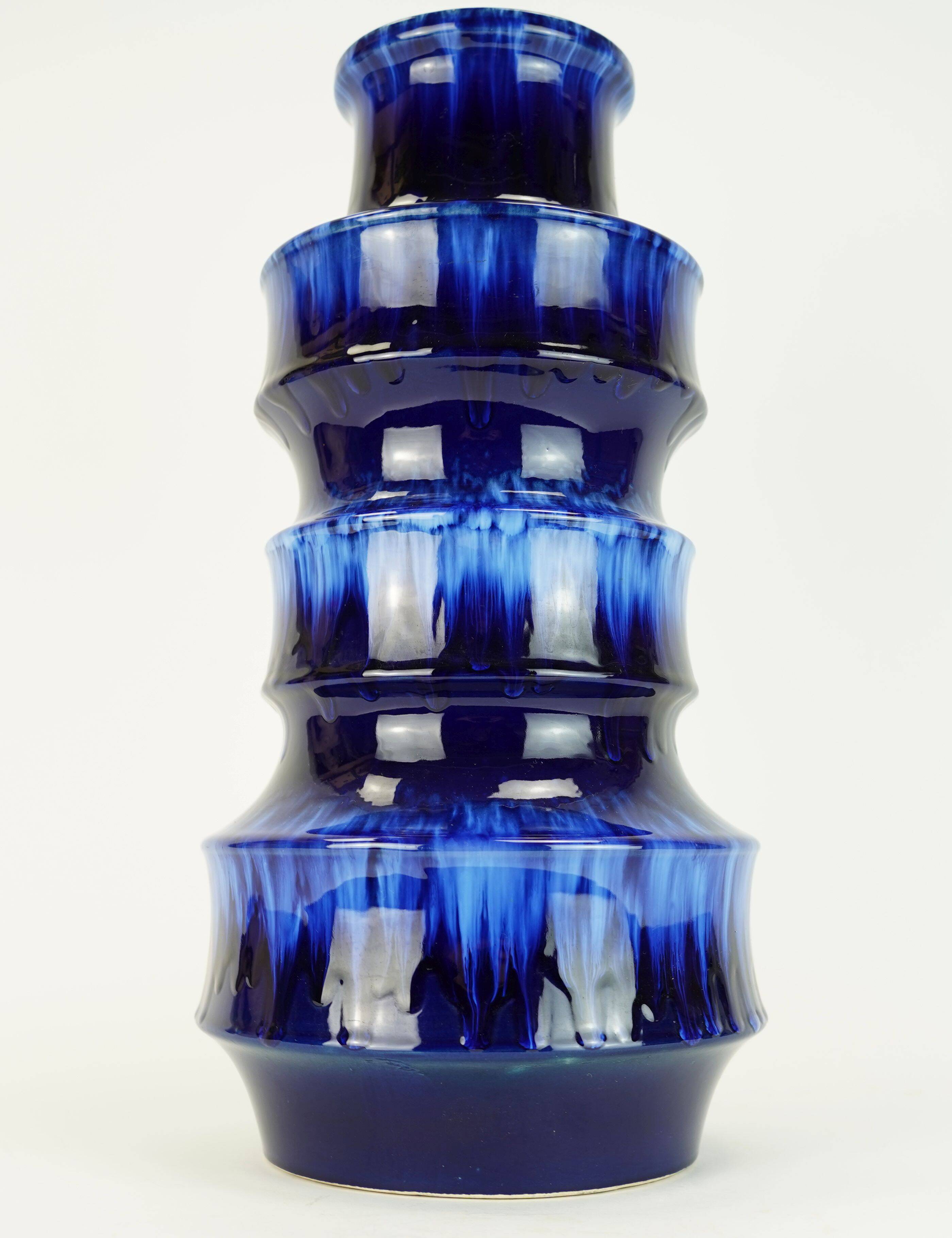 scheurich ceramic FLOORVASE drip glaze different shades of blue 60s/70s