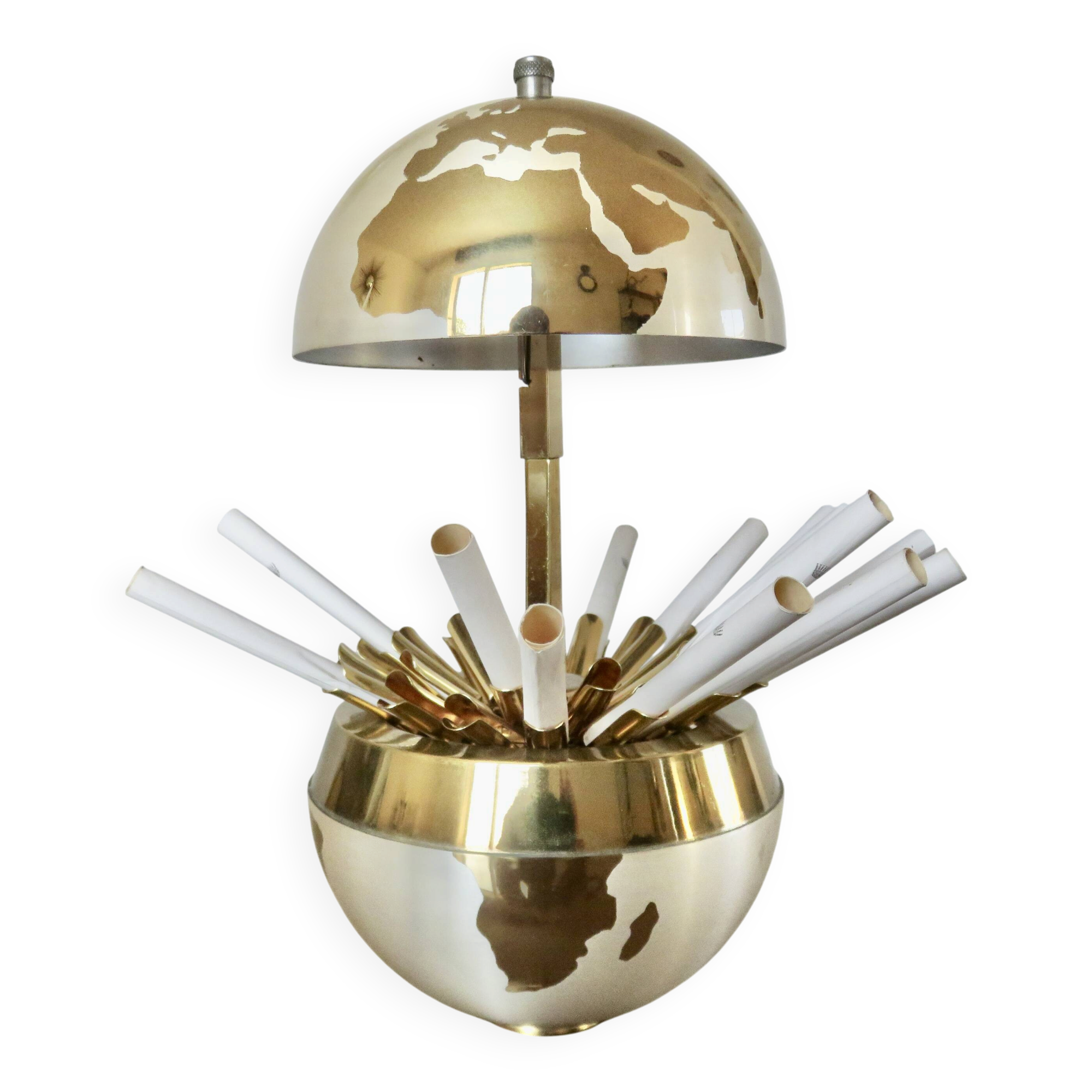 Large terrestrial globe, cigarette dispenser, brass, 1960 - 1970