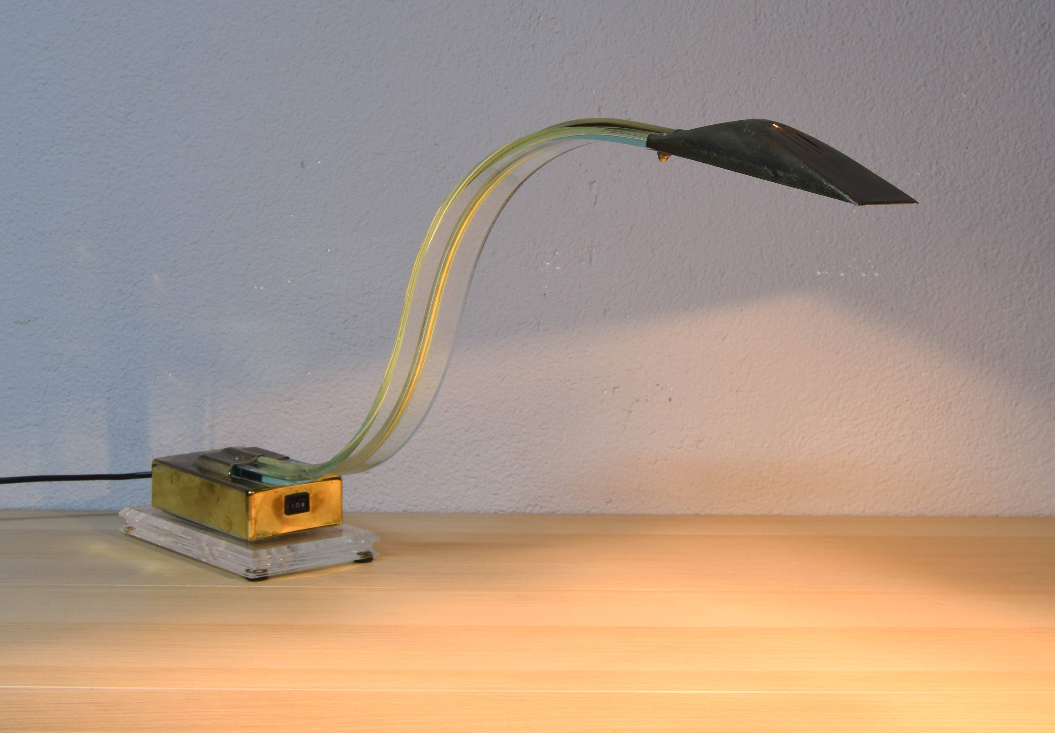 Mid Century Modern Lucite Serpent Table Lamp Cobra Brass