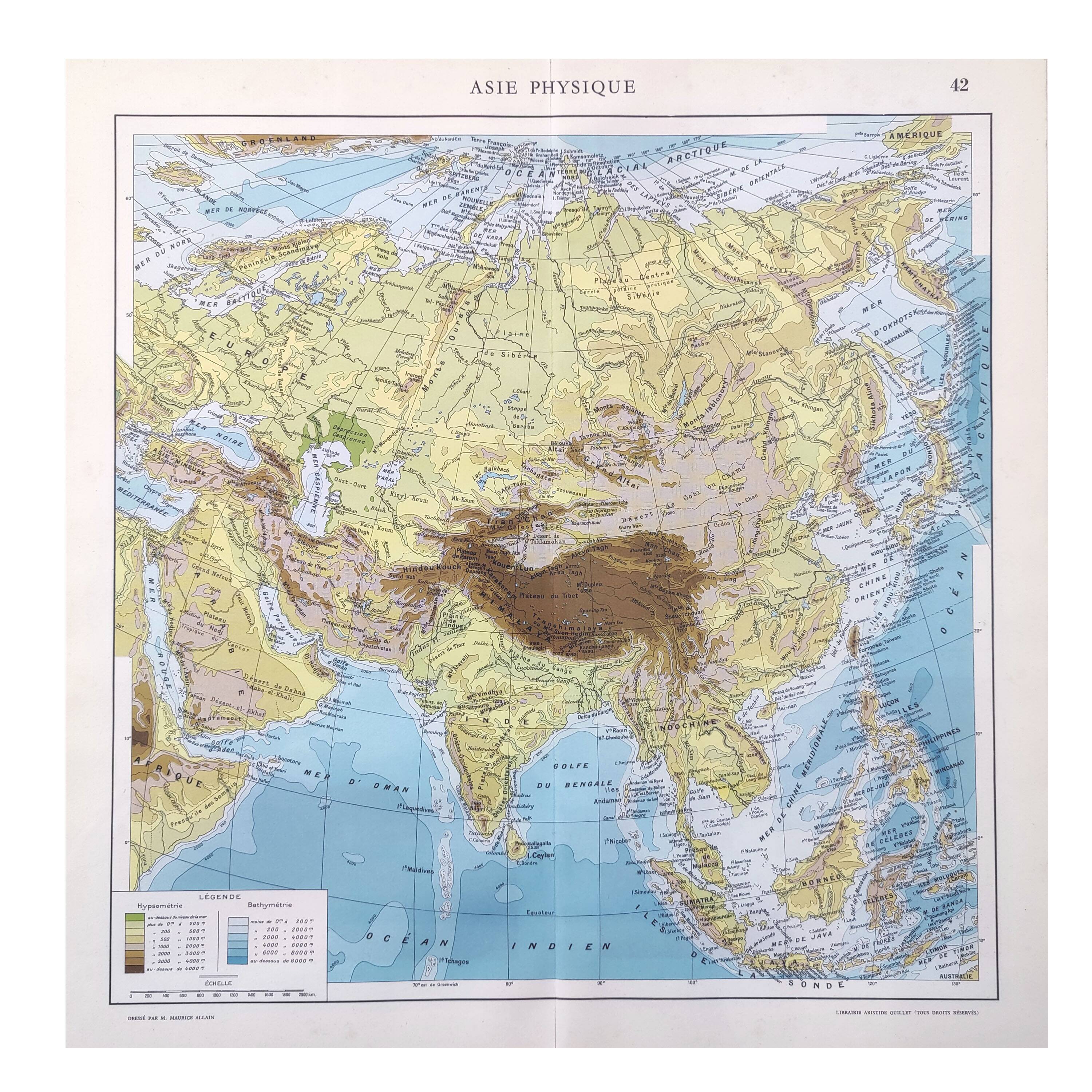 Vintage map Asia China Japan USSR India 43x43cm from 1950