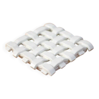 Vintage woven ceramic trivet, white trivet, trivet