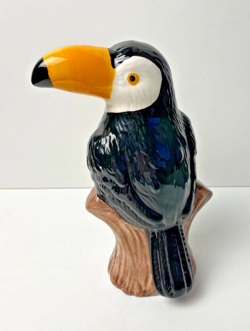 Toucan en céramique, déco exotique vintage, rare