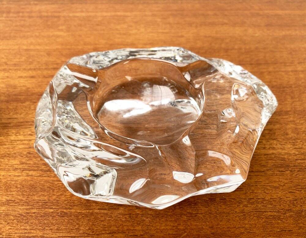 Mid-century Scandinavian heavy frosted glass table and ashtray, 1960s, set of 2.