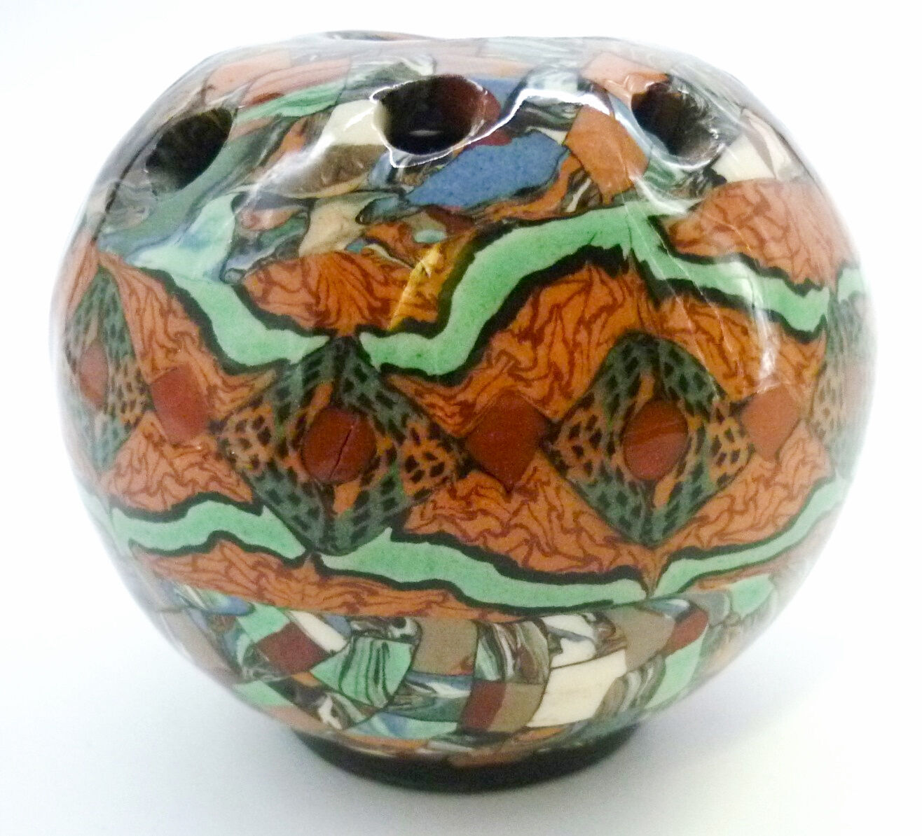 Flower spike in ball shape, glazed ceramic, signed Gerbino Vallauris.